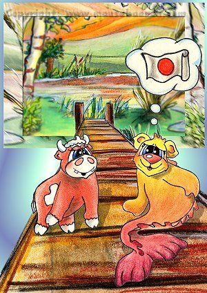baer-kuh-fisch-see-illustration-comic-individuell-cartoons-zeichnungen-mausebaeren