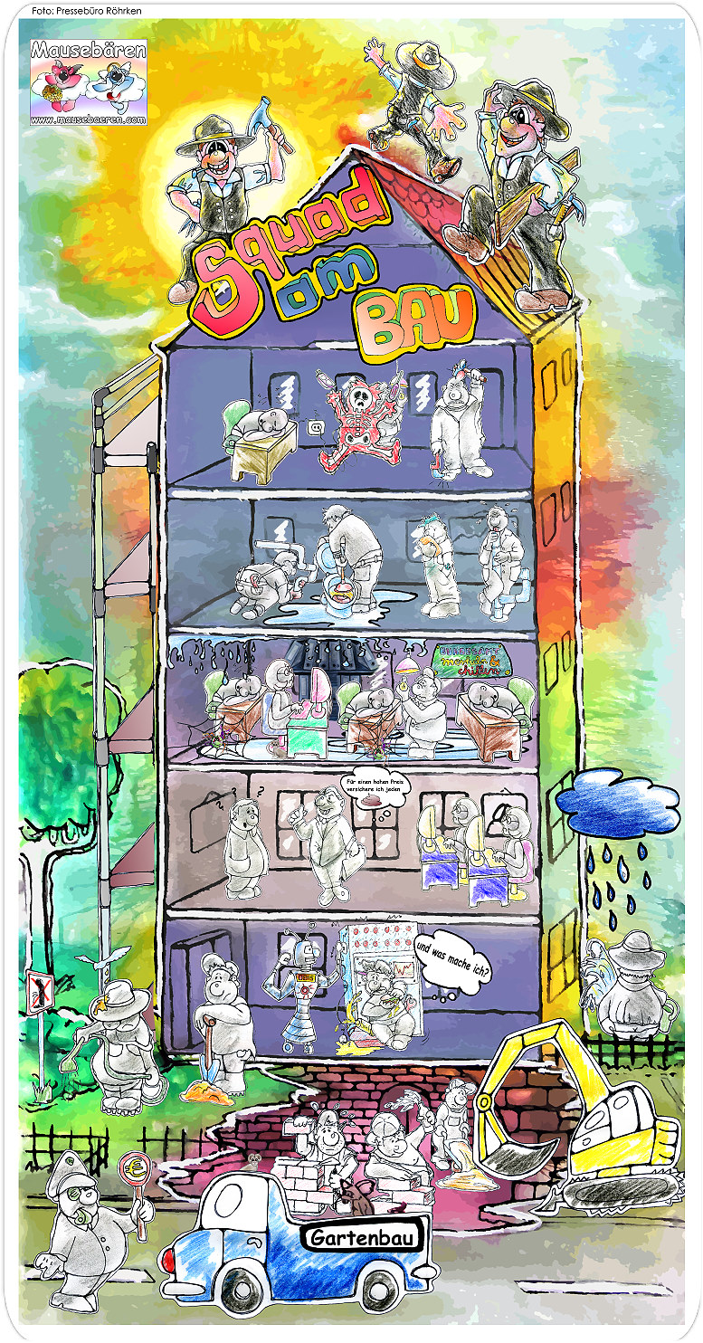 Illustration Handwerker Innung / Zimmererinnung N&uuml;rtingen/Esslingen Handwerker, zimmerer, maurer, verwaltungsangestellte, b&uuml;roangestellte, finanzamt, klemptner, bauarbeiter, gartenbetrieb, g&auml;rtner, landschaftsg&auml;rtner, polizei, polizisten, elektriker, mechaniker und andere Handwerksberufe